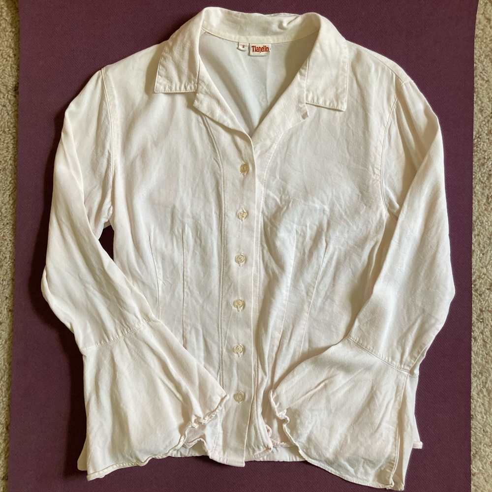Tianello Soft Ballet Pink Romantic Button-down Blouse Bell or Flair Cuffs Small